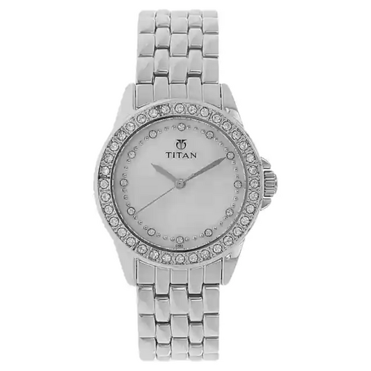 Titan White Dial Silver Metal Strap Watch NK9798SM02 (D563)