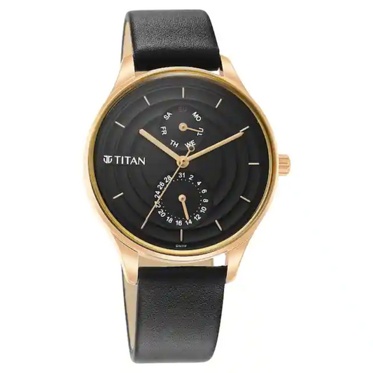 Titan Neo Workdays Black Dial Leather Strap Watch 2670WL07