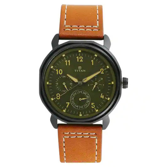 Titan Green Dial Leather Strap Watch NL1753NL01 (DG758)