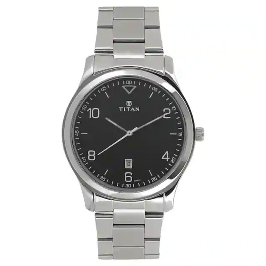 Titan Workwear Watch with Black Dial & Stainless Steel Strap NM1770SM02 (DH331)