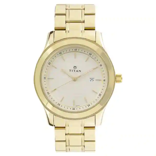 Titan Champagne Dial Golden Stainless Steel Strap Watch NN1627YM04 (DG933)