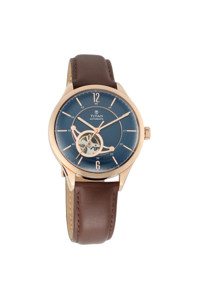 TITAN Blue Dial Automatic Watch with Leather Strap 90111WL01(DJ728)