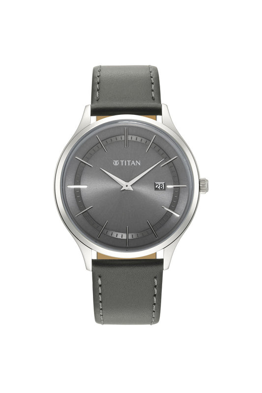 TITAN Classique Slimline Watch with Grey Dial & Green Leather Strap 90142SL01(DM685)