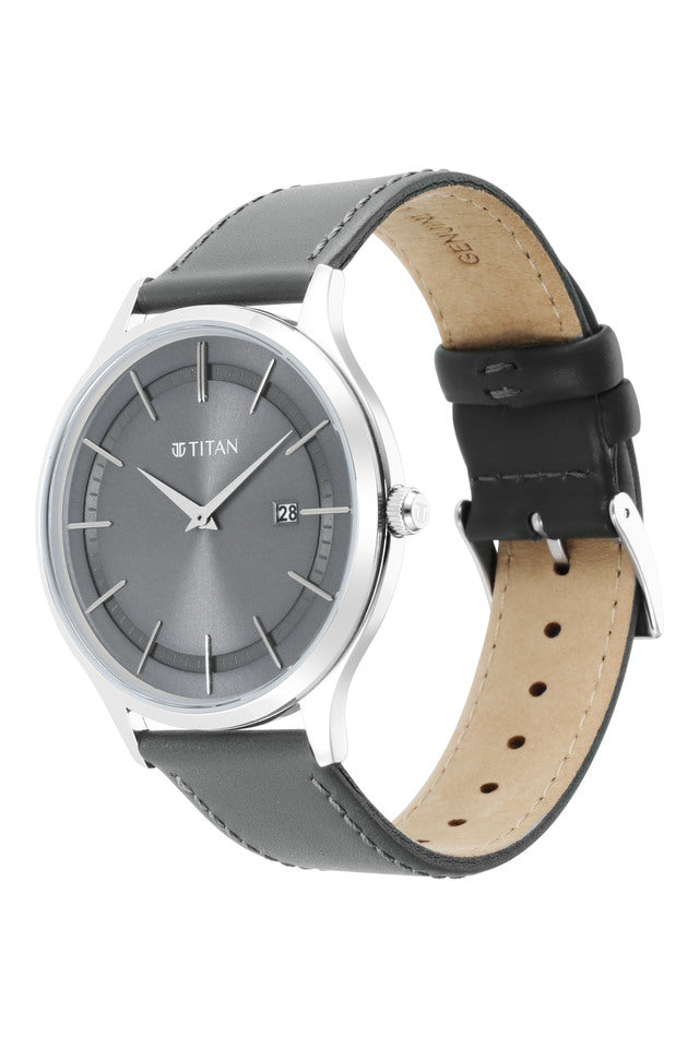 TITAN Classique Slimline Watch with Grey Dial & Green Leather Strap 90142SL01(DM685)