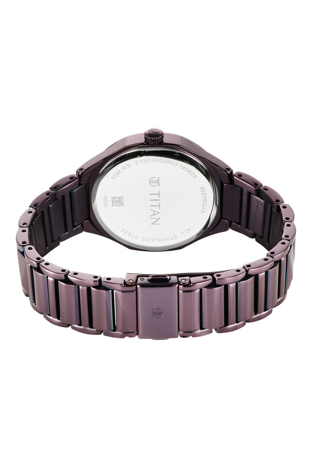 Titan Purple Glitz Purple Dial Stainless Steel Strap Watch 95206QM01