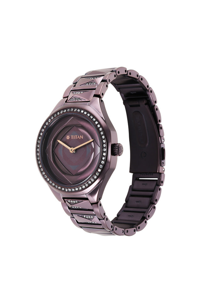 Titan Purple Glitz Purple Dial Stainless Steel Strap Watch 95206QM01