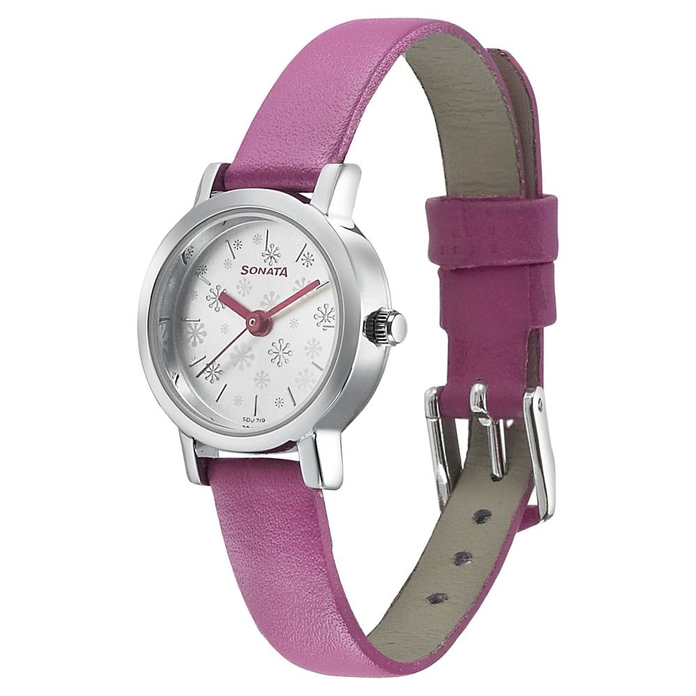 Floral Folkart Inspired Silver Dial Leather Strap Watch 8976SL09