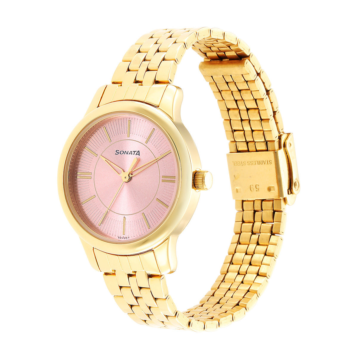 Classic Gold Pink Dial Metal Strap Watch NR8178YM02