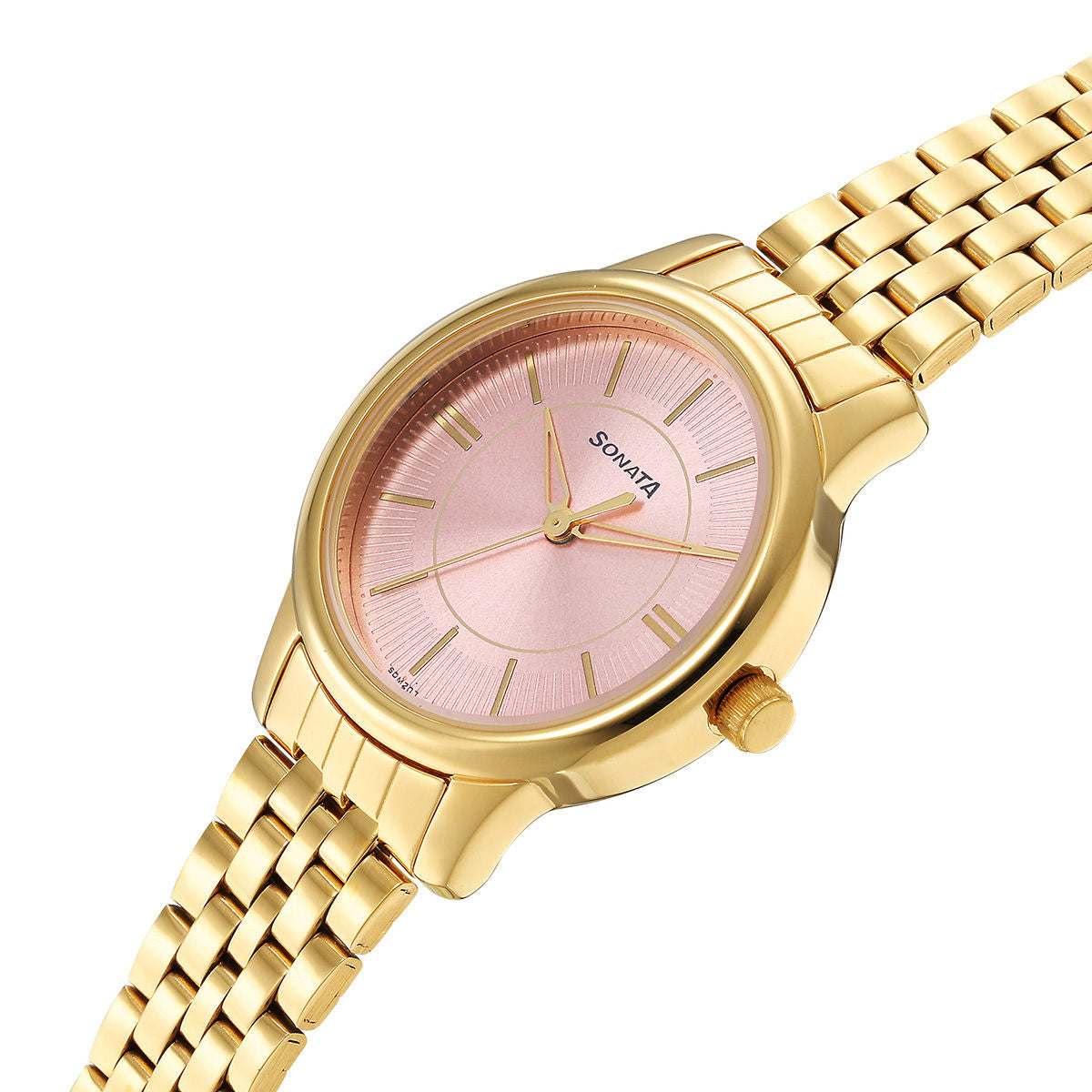 Classic Gold Pink Dial Metal Strap Watch NR8178YM02