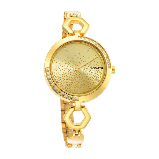 Utsav Champagne Dail Yellow Bi Metal Strap Watch NR8184YM02