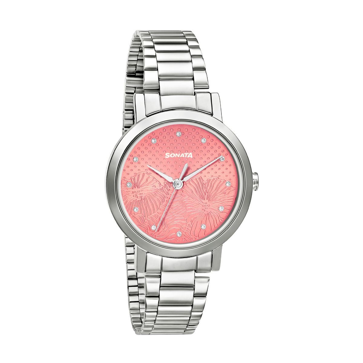 Linnea Pink Dial Silver Stainless Steel Strap Watch NR8174SM01