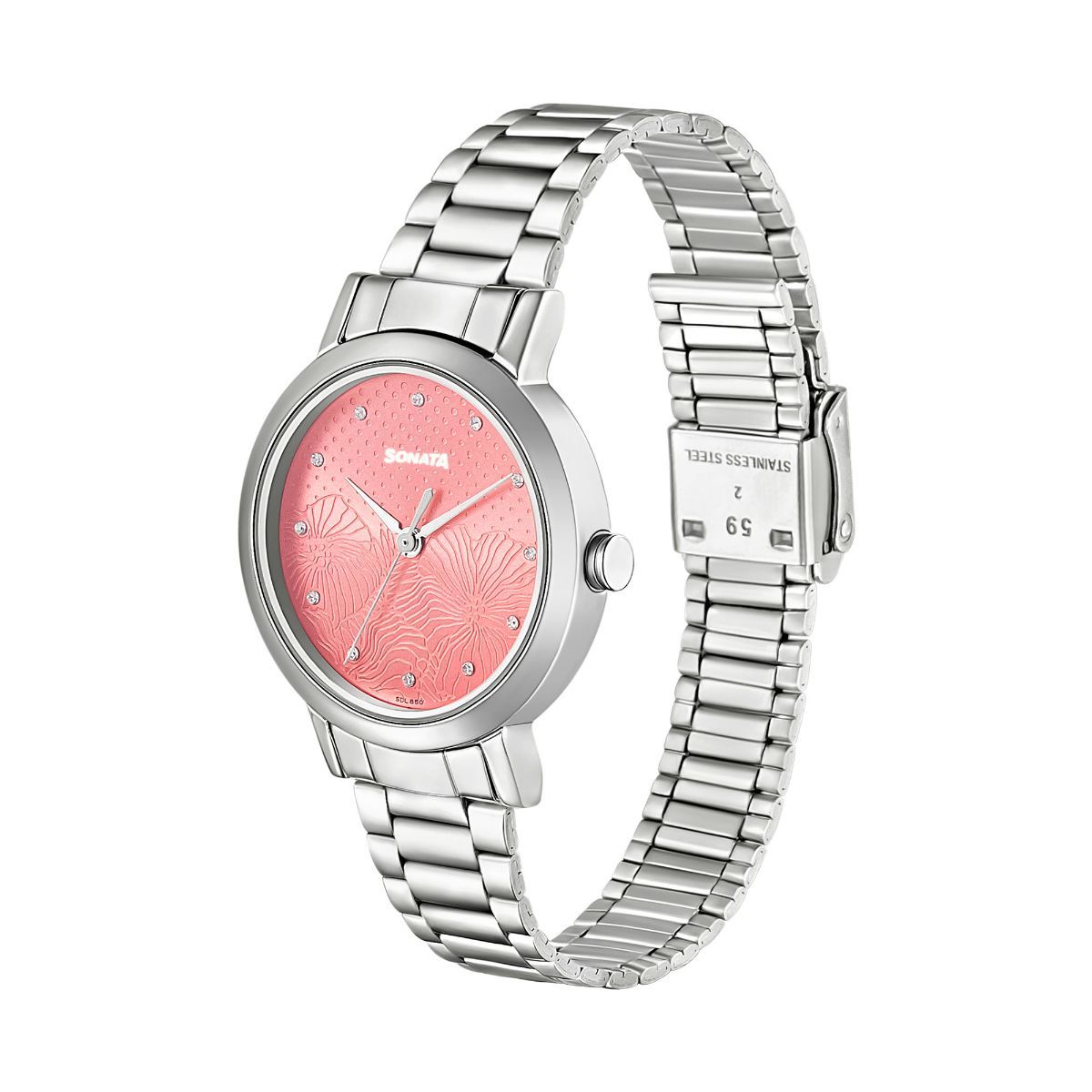 Linnea Pink Dial Silver Stainless Steel Strap Watch NR8174SM01