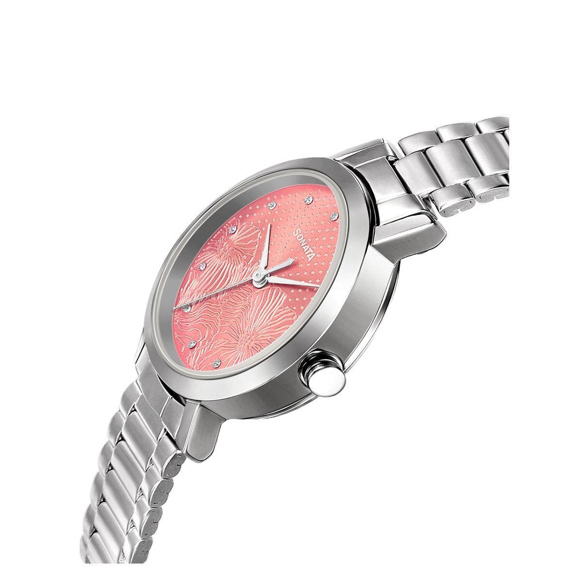 Linnea Pink Dial Silver Stainless Steel Strap Watch NR8174SM01