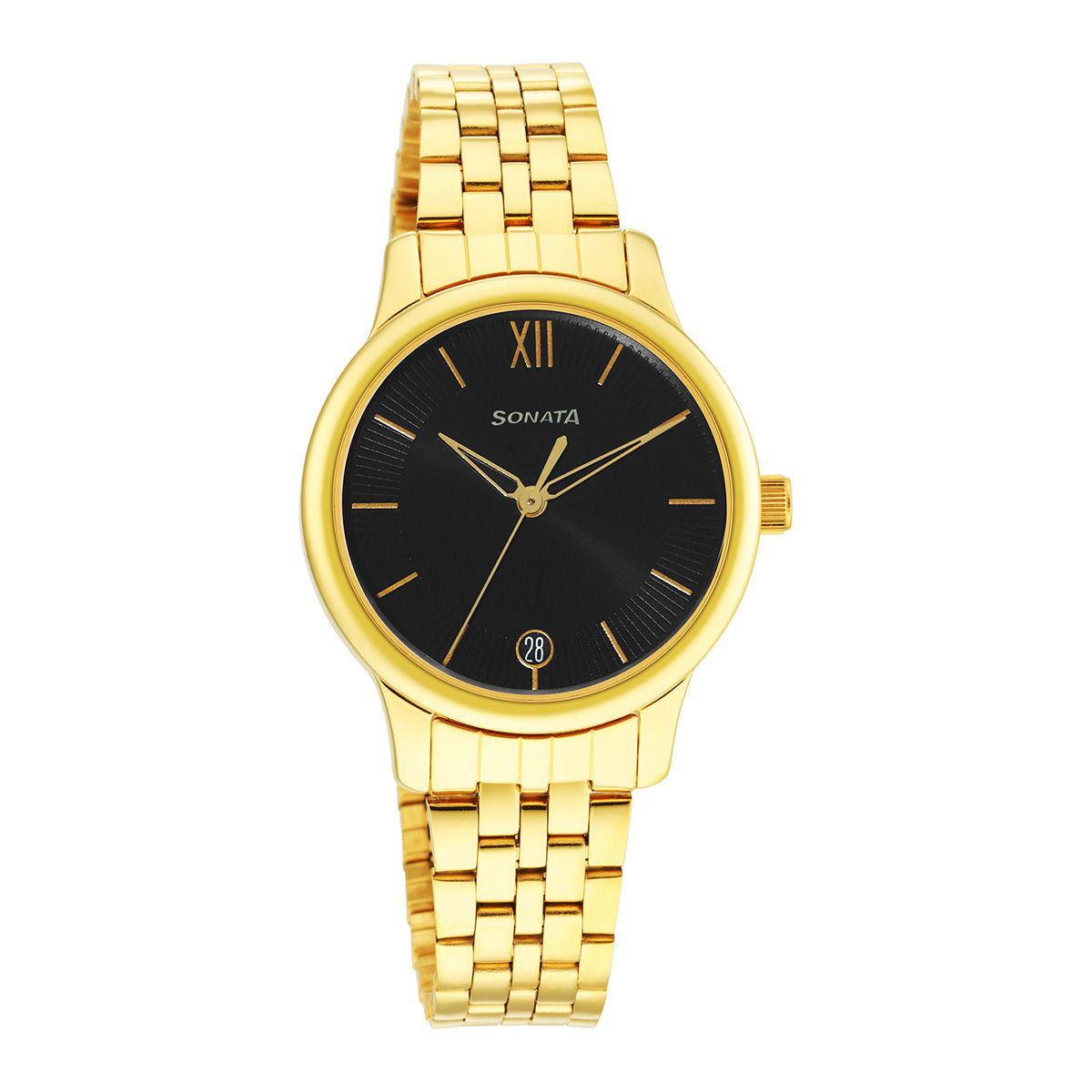 Classic Gold Black Dial Metal Strap Watch NR8178YM03