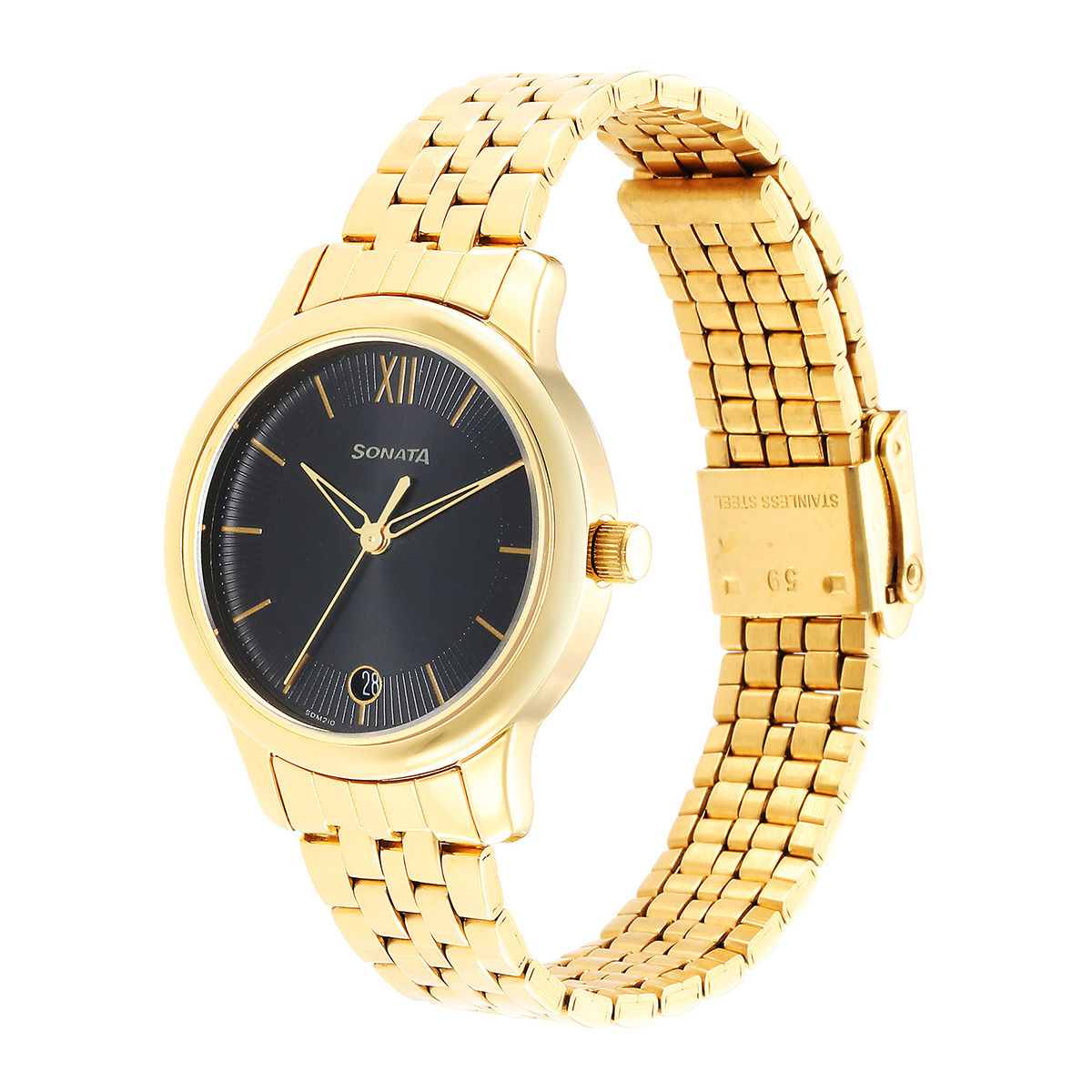 Classic Gold Black Dial Metal Strap Watch NR8178YM03