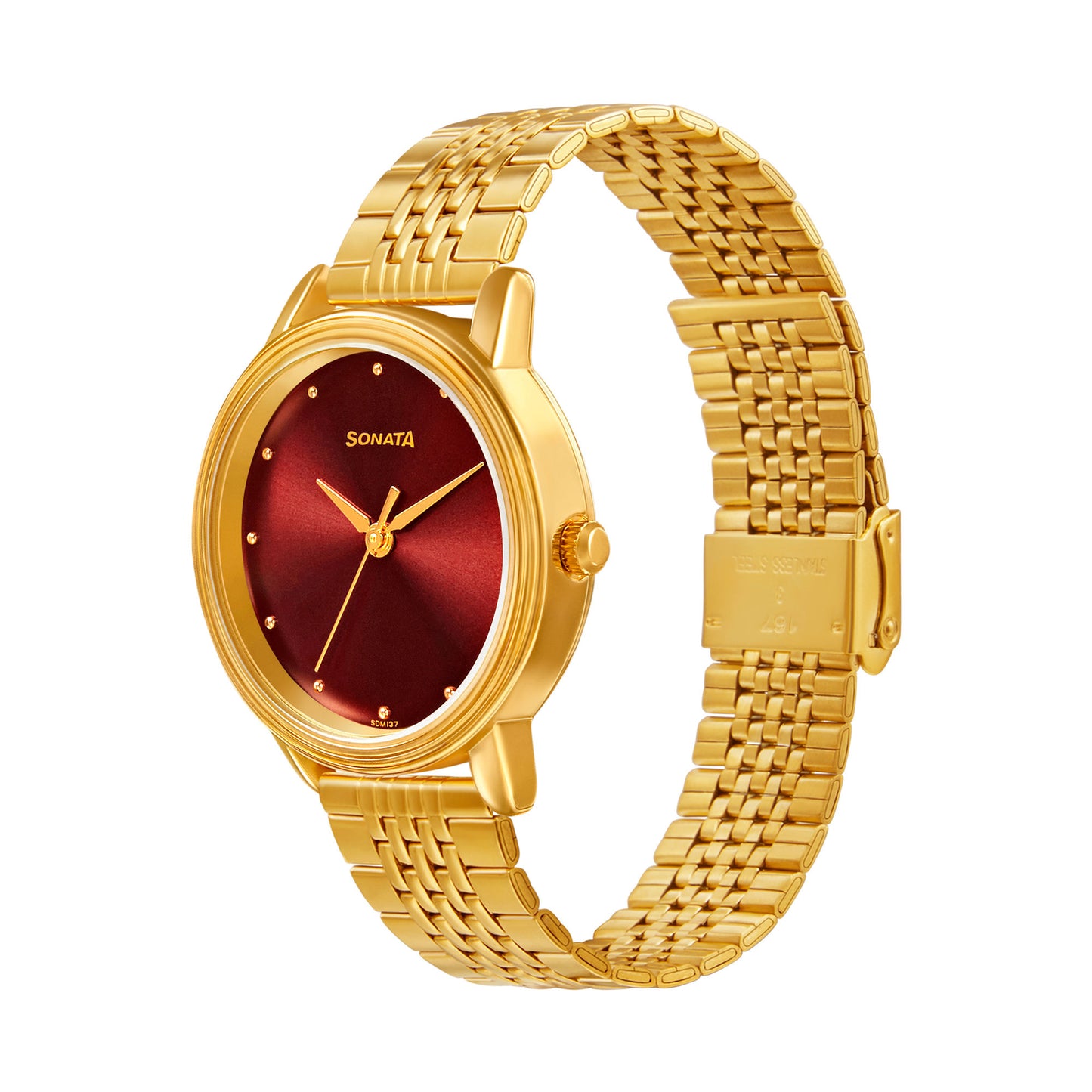 Gold Edit With Maroon Dial Stainless Steel Strap Watch NR8175YM03