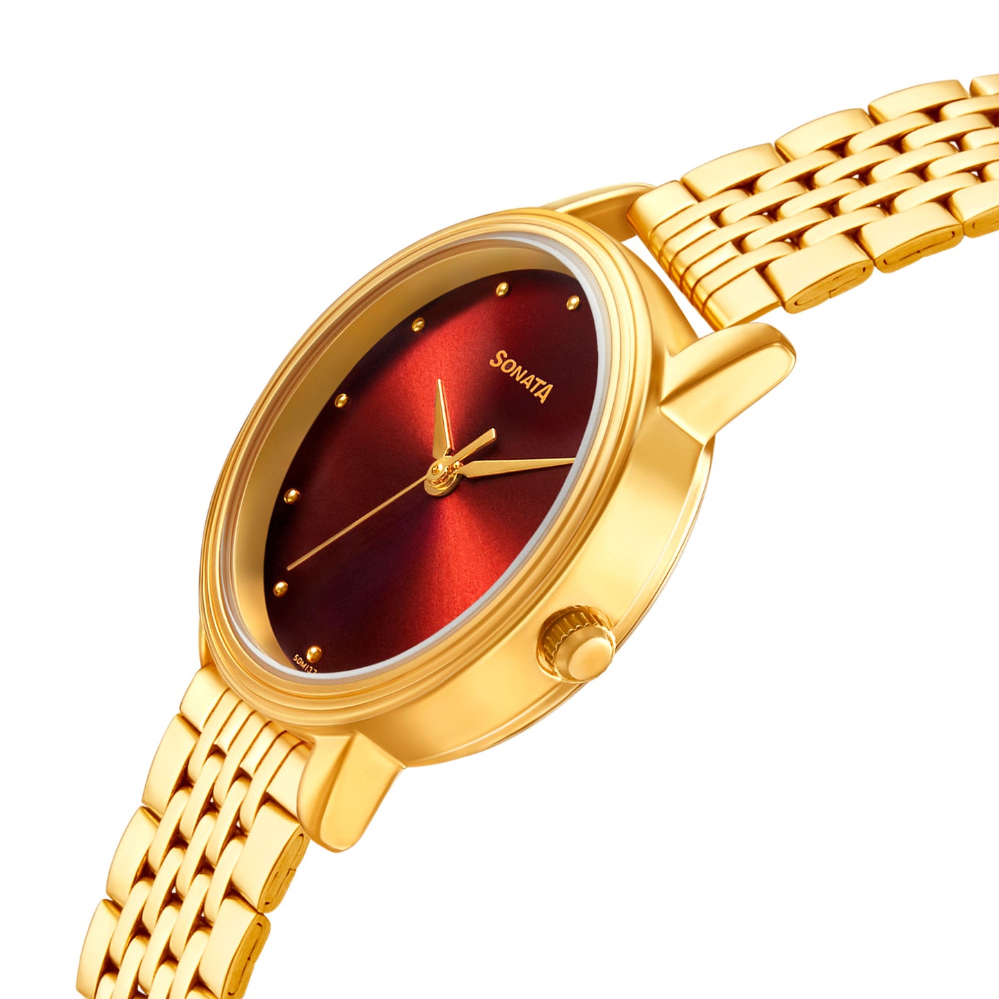 Gold Edit With Maroon Dial Stainless Steel Strap Watch NR8175YM03