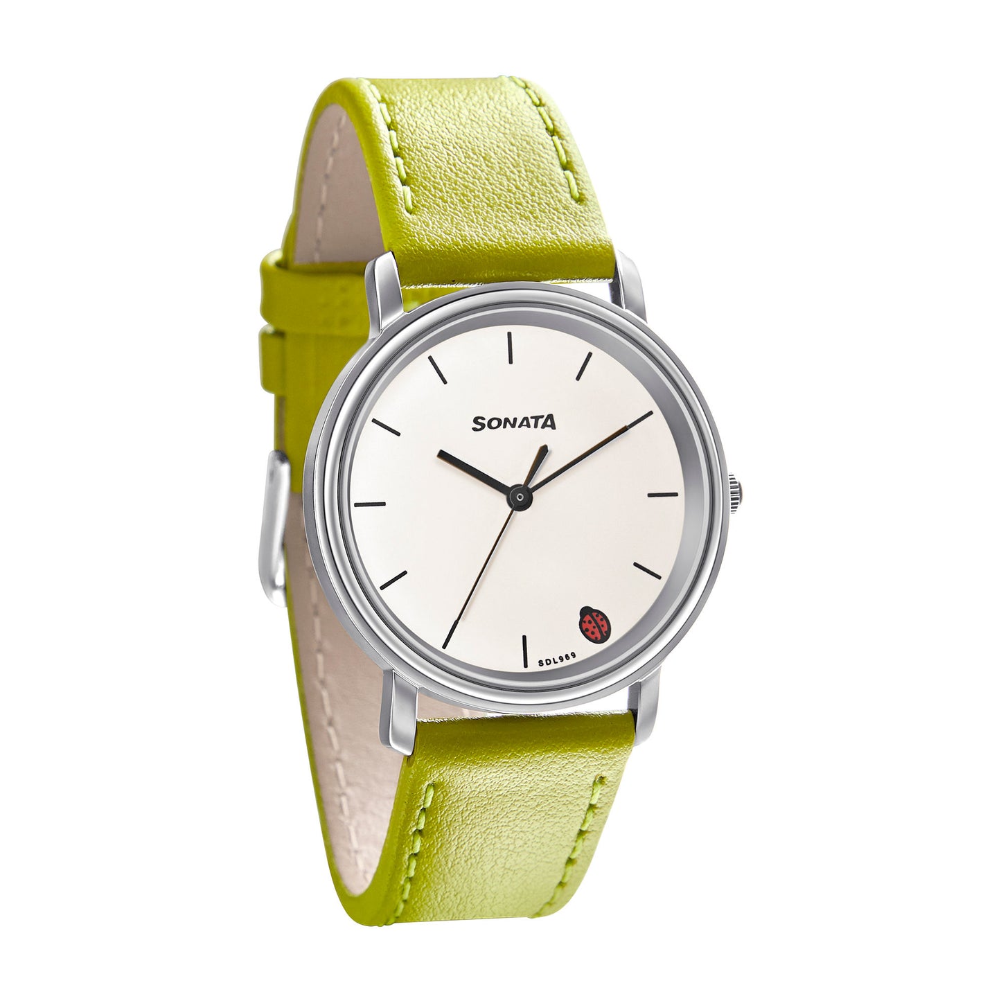 Play White Dial Green Leather Strap Watch NR87029SL04