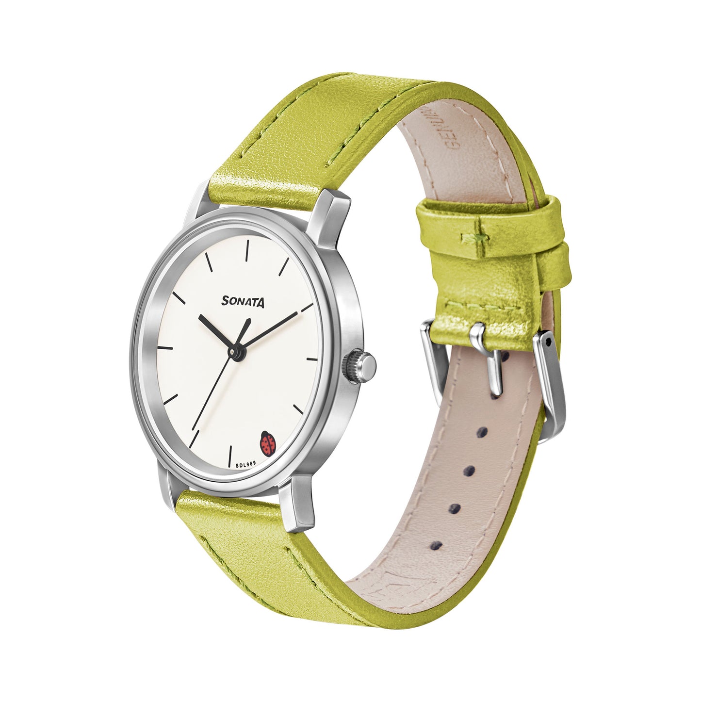 Play White Dial Green Leather Strap Watch NR87029SL04