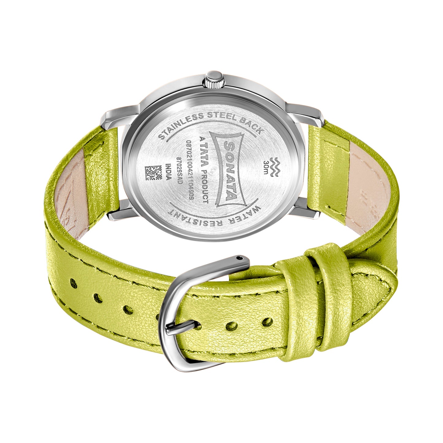 Play White Dial Green Leather Strap Watch NR87029SL04