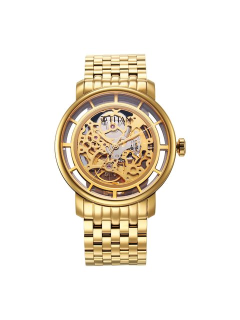 Titan Mechanical Slimline Golden Dial Watch 90158YM01(DN266)