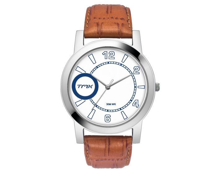 Sporty Blue Dial Dark Brown Leather Strap Watch TM0TG8100T