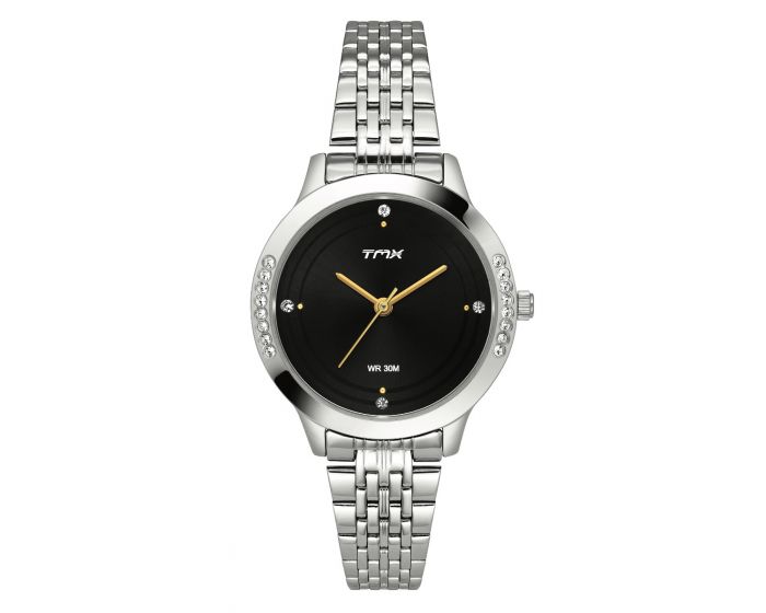 Crystal Studded Black Dial Bracelet Watch TMTL10400T