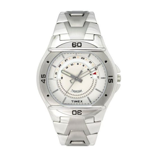 TIMEX FASHION MEN'S QUARTZ ANALOG SILVER DIAL ROUND CASE DAY DATE FUNCTION WATCH -TW000EL06