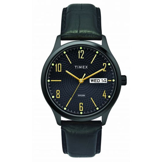 TIMEX CLASSICS MEN'S BLACK DIAL ROUND CASE DAY DATE FUNCTION WATCH -TW0TG6517