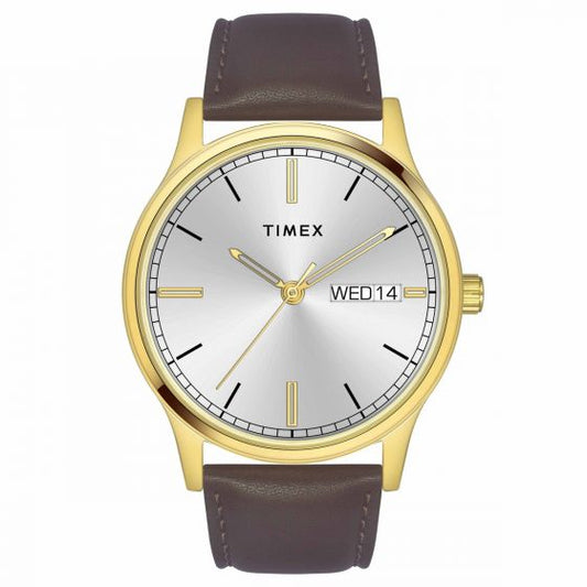 TIMEX CLASSICS COLLECTION PREMIUM QUALITY MEN'S ANALOG SILVER DIAL COLOURED QUARTZ WATCH, ROUND DIAL WITH 42MM CASE WIDTH - TW0TG8311