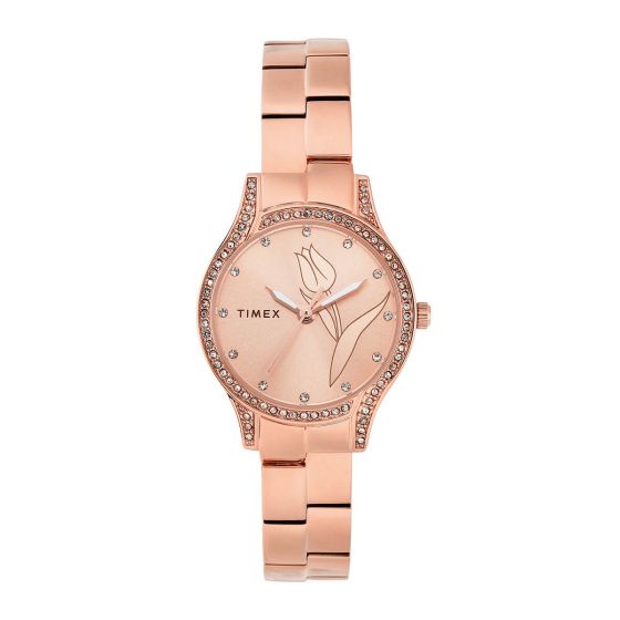 TIMEX EMPERA WOMEN'S ROSE GOLD DIAL ROUND CASE 3 HANDS FUNCTION WATCH -TW0TL9503