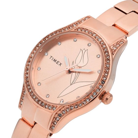 TIMEX EMPERA WOMEN'S ROSE GOLD DIAL ROUND CASE 3 HANDS FUNCTION WATCH -TW0TL9503