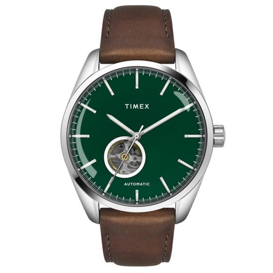 TIMEX MEN'S GREEN DIAL OPEN-HEART AUTOMATIC WATCH TWEG17507