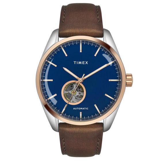 TIMEX MEN'S BLUE DIAL OPEN-HEART AUTOMATIC WATCH TWEG17508