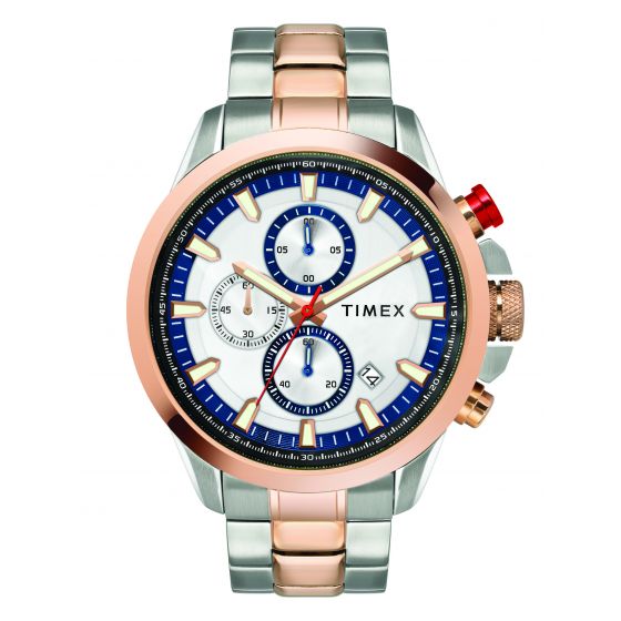 TIMEX E CLASS MEN'S SILVER DIAL ROUND CASE CHRONOGRAPH FUNCTION WATCH -TWEG19302