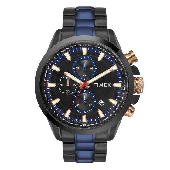 TIMEX E CLASS MEN'S BLACK DIAL ROUND CASE CHRONOGRAPH FUNCTION WATCH -TWEG19303