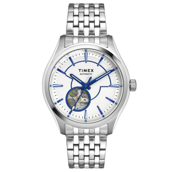 TIMEX MEN'S SILVER DIAL OPEN-HEART CLASSIC AUTOMATIC WATCH TWEG21000