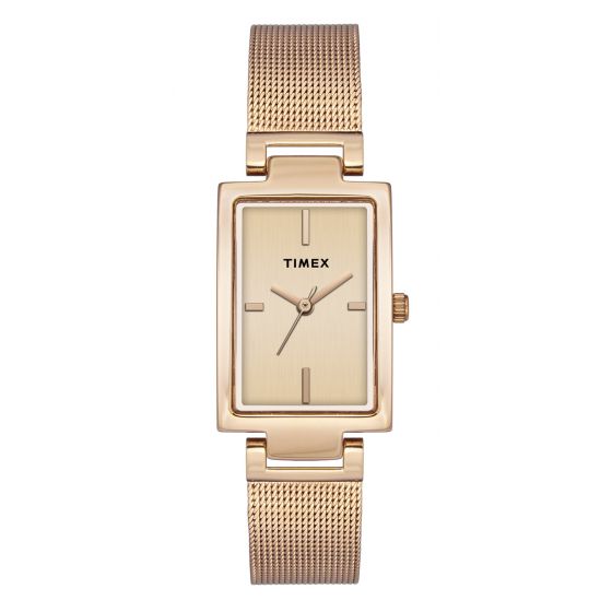 TIMEX FASHION WOMEN'S ROSE GOLD DIAL RECTANGLE CASE 3 HANDS FUNCTION WATCH -TWEL11309