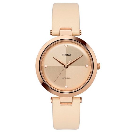 TIMEX FASHION WOMEN'S ROSE GOLD DIAL ROUND CASE 3 HANDS FUNCTION WATCH -TWEL11817