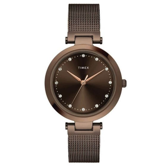 TIMEX PREMIUM FULL BROWN WATCH WITH MESH BRACELET-TWEL11825