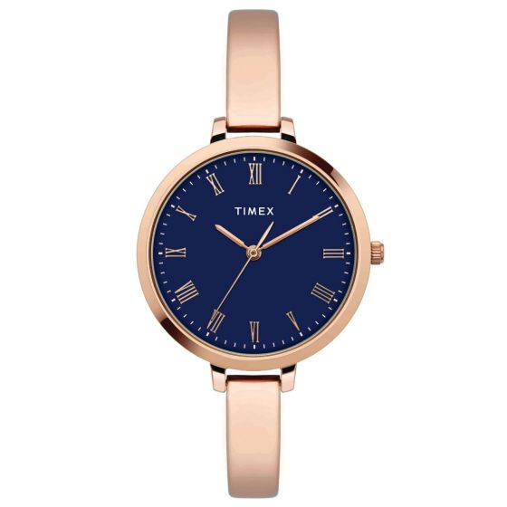 TIMEX MINIMALIST BLUE DIAL WATCH WITH ROSE GOLD BRACELET-TWEL12816