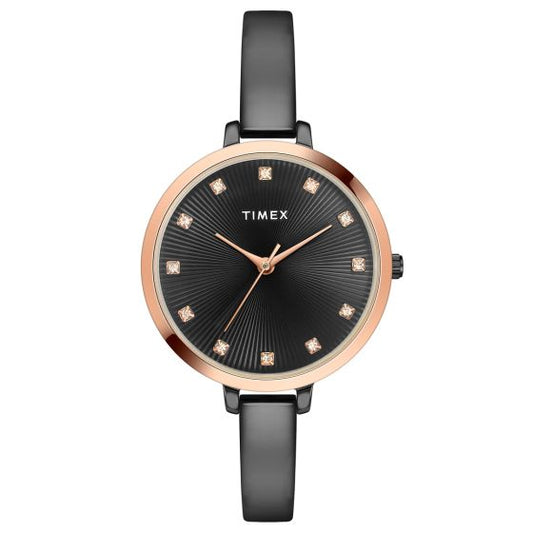 TIMEX FASHION WOMEN'S BLACK DIAL ROUND CASE 3 HANDS FUNCTION WATCH -TWEL12823