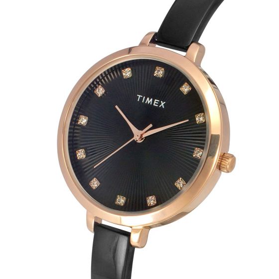 TIMEX FASHION WOMEN'S BLACK DIAL ROUND CASE 3 HANDS FUNCTION WATCH -TWEL12823