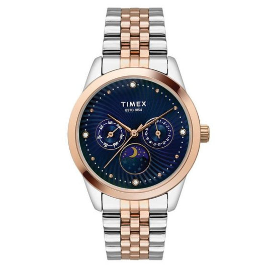 TIMEX MOON PHASE MULTIFUNCTION ANALOG BLUE DIAL WOMEN'S WATCH-TWEL13107