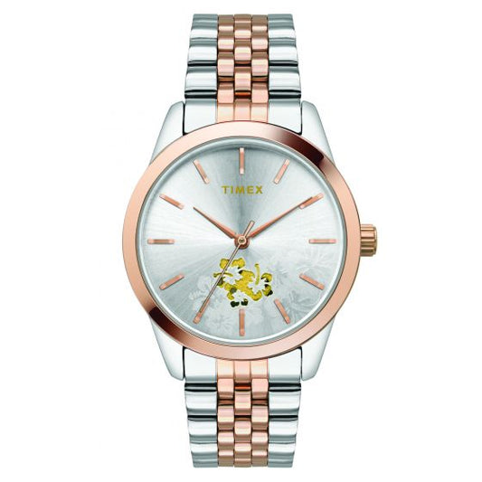 TIMEX FLORAL FASHION – WITH SKELETAL CUT OUT IN DIAL ANALOG SILVER WOMEN'S WATCH-TWEL13110