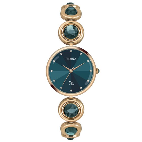 TIMEX FRIA WOMEN'S TEAL DIAL ROUND CASE 3 HANDS FUNCTION WATCH -TWEL16404